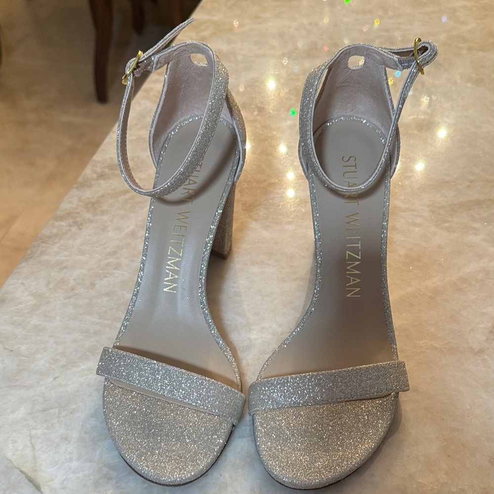 Stuart Weitzman Glittering Silver Heels